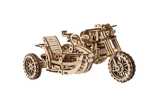 UGEARS I Scrambler - Motorrad mit Beiwagen I 3D Holzpuzzle