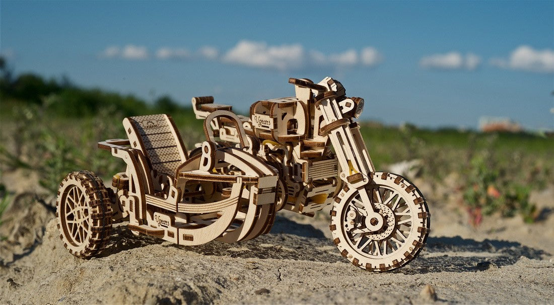 UGEARS I Scrambler - Motorrad mit Beiwagen I Holzpuzzle